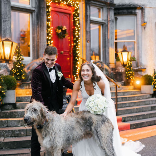 Newlywed couple celebrate country wedding at irish castle hotel