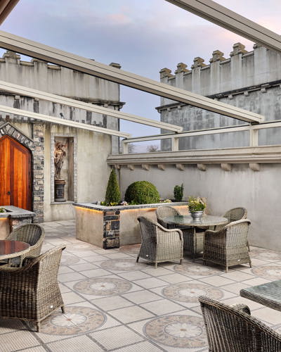 Rooftop terrace dining at the ballyseede castle in kerry